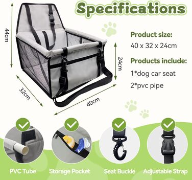 Автомобільний лежак для собак, міцний, з оксфордської тканини, дихаючий, з можливістю прання, складаний, сірий, 40x32x24 см