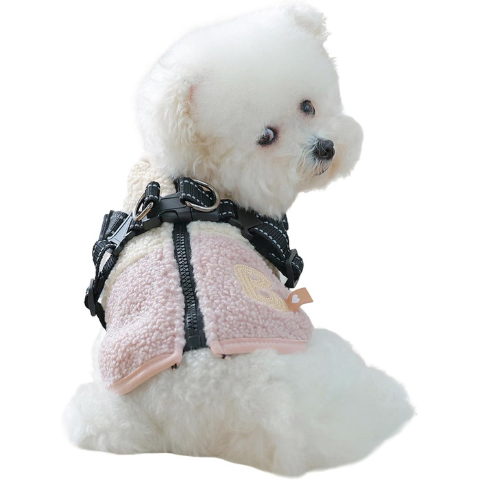 Зимовий теплий куртка для собак, водонепроникний, з підкладкою, з отвором для повідка, для холодної погоди, для малих та середніх собак, зелений / білий (рожевий / білий)