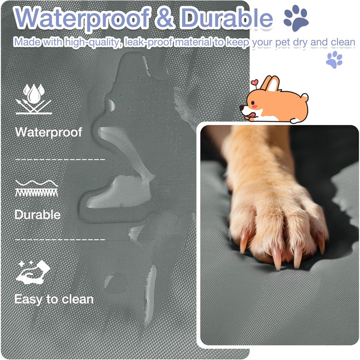 Водонепроникний килимок для собак Pawsse 127 x 70 см - для подорожей, авто, кемпінгу (сірий)