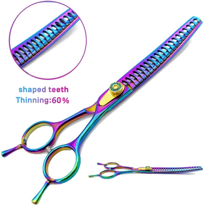 Професійна витончена ножиці для грумінгу собак 7,0 дюймів, з нержавіючої сталі, для тонкого вирівнювання (зубці V-подібної форми, тонкість 60%)