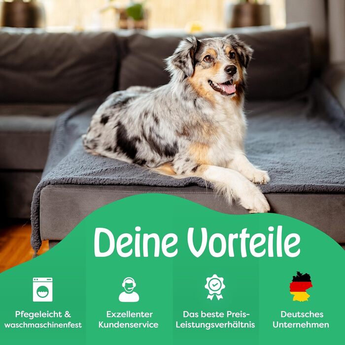 Водонепроникний килимок для собак PetPurry® - 101x127см/L/сірий - М'який килимок на диван для собак, універсальний та довговічний - Килимок для собак, який можна прати, розмір L (101 x 127 см)