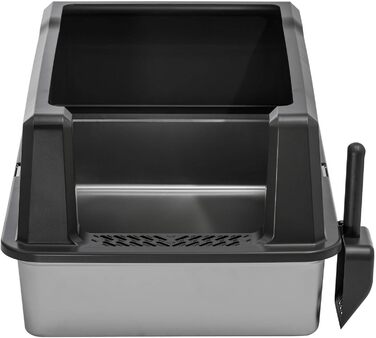 Котів туалет XXL з нержавіючою сталлю та бортиком 71 x 50,5 x 35 см Сірий-Сріблястий (з лопаткою)