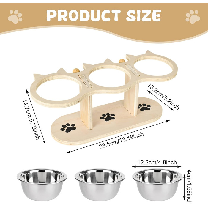 Набір мисок для котів 3-в-1: годівниця та поїлка, піднята годівниця для котів, набір з 3 мисок, нержавіюча сталь харчової якості, регульована висота, для вологого та сухого корму, для котів, цуценят та маленьких собак