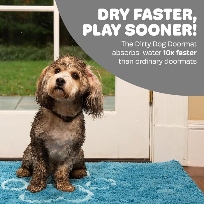 Килимок для собак Dog Gone Smart Dirty Dog – швидковисихаючий, з антиковзким покриттям, для чистого підлого, супер поглинаючий, придатний для прання, 41 x 58 см, колір аква