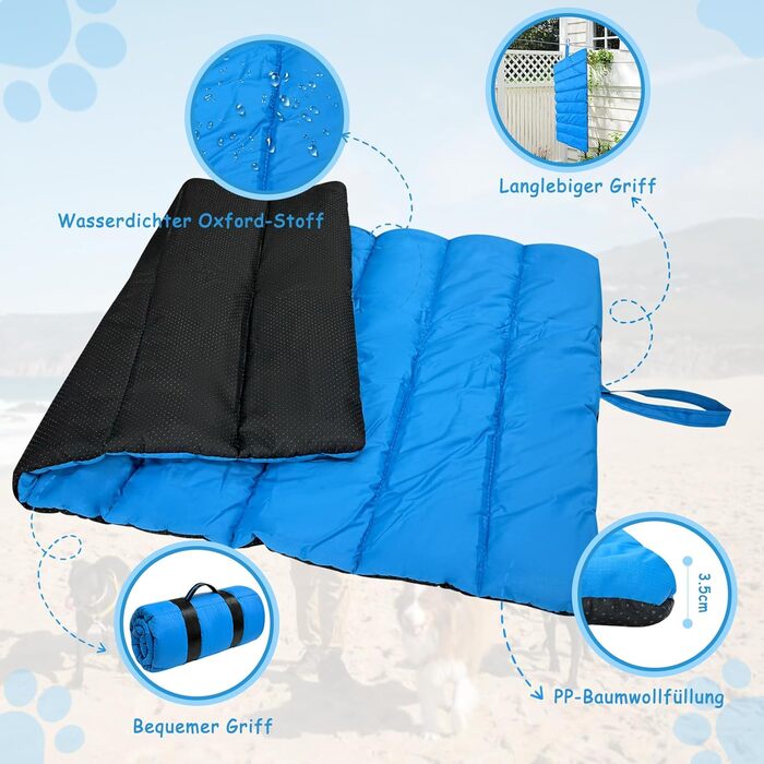 Водонепроникний килимок для собак Lohofrnny 110 x 68 см - м'який, зручний, для подорожей, кемпінгу, вологостійкий (оливковий, блакитний)