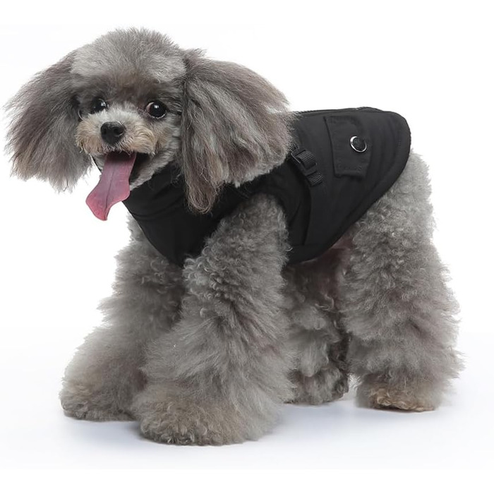 Ветровка для собак, тепла куртка з отвором для шлейки, зимовий наряд для цуценят та собак середніх розмірів (чорний, S)