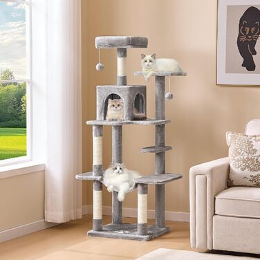 Кігтеточка для котів MSmask велика, багатоярусна з платформами, гамаком та сизалевими стовпчиками (сірий)