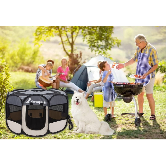 Клітка-манеж для тварин XhuangTech: собаки, коти, цуценята, 80x80x58.4 см, м'який матеріал, портативна, складана, для дому та вулиці, сіра та бежева