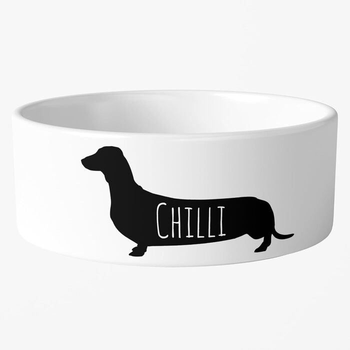 Персоналізовані годівниці для собак з іменем | Керамічна годівниця для собак з гравіюванням | Годівниця для домашніх тварин з індивідуальним написом (Собака-ковбаска)