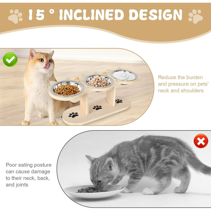 Набір мисок для котів 3-в-1: годівниця та поїлка, піднята годівниця для котів, набір з 3 мисок, нержавіюча сталь харчової якості, регульована висота, для вологого та сухого корму, для котів, цуценят та маленьких собак