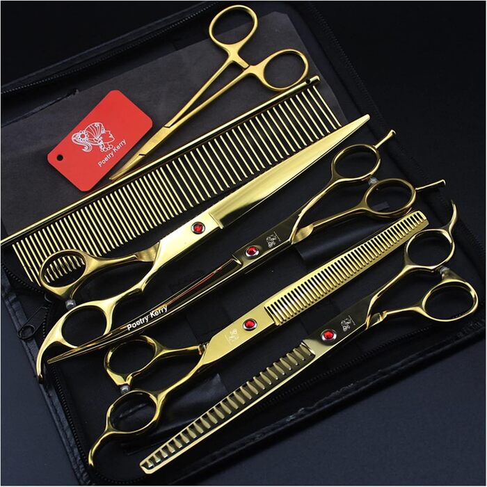 Набір професійних ножиць для грумінгу собак та котів: прямі та зігнуті моделі