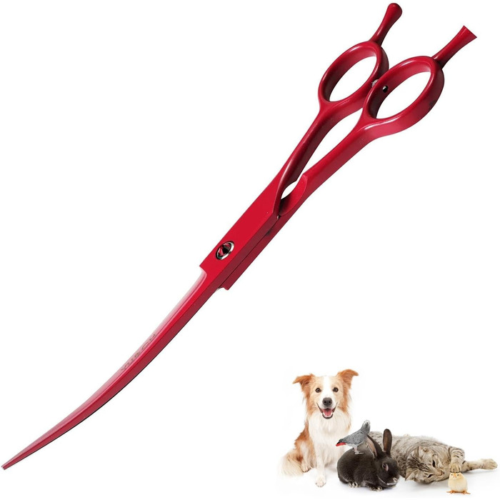 Професійна вигнута ножиця для собак 7,5' - ножиці для грумінгу собак, вигнуті ножиці для шерсті, ергономічна ручка (червоний)