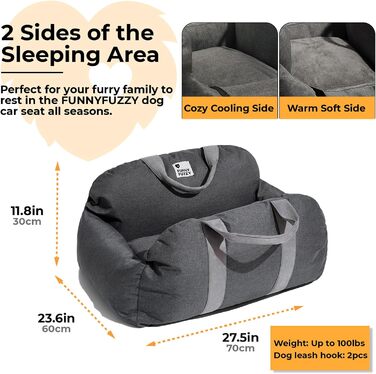 Підвищення для собак у машину FUNNYFUZZY: зручне та безпечне місце для маленьких собак, з кишенями та поводом, знімний наповнювач, 2 місця, нейлон