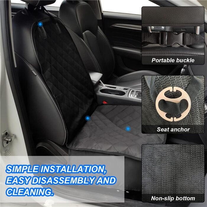 Чохол на автосидіння для собак, універсальний, водонепроникний, антиковзний, з пряжкою, з підкладкою для більшості авто, SUV та MPV (Чорний)