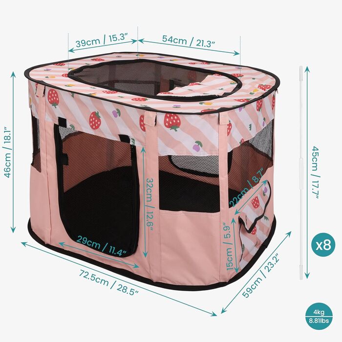 Зручний вольєр для тварин Belle Vous Pinker: для собак та котів, розкладний, дихаючий, знімний верх, для дому та вулиці