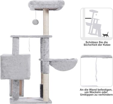 Котячий будиночок Heybly з котячою щіткою, котячий будиночок для домашніх котів з м'якою оксамитовою стійкою, котячий кігтеточки з кошиком, дряпалкою та кігтеточкою, HCT005SG (світло-сірий)