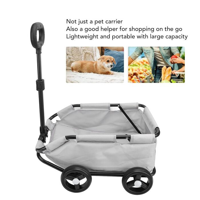 Дитяча коляска для собак, 4-колісна ручка, регульована коляска для малих та середніх собак, візок для джогінгу з собакою, коляска, водонепроникна з м'якою оббивкою сірого кольору