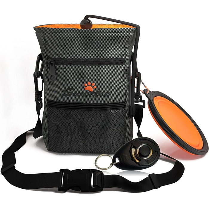 Сумка для ласощів Sweetie для прогулянок та тренувань: з тримачем для пакетів, складною мискою та безкоштовним клікером – ідеальний набір для цуценят. Замкнення на шнурку