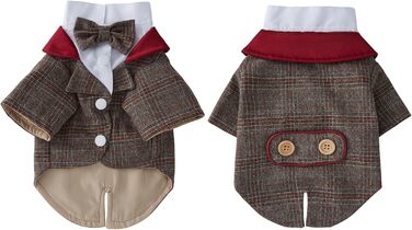 Елегантний костюм для собак: смокінг для маленьких та середніх собак, коричневий, з краваткою, для вечірки, дня народження, фестивалю, розмір S (довжина спини 24 см)