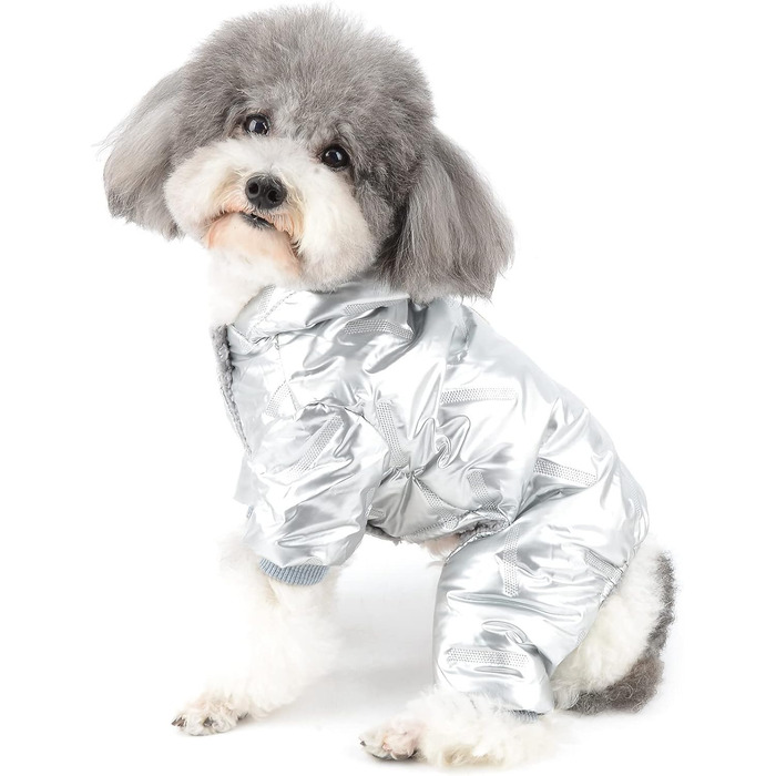 Водонепроникний зимовий костюм для собак Zunea, теплий флісовий пуловер з капюшоном, підходить для маленьких собак, сріблястий L