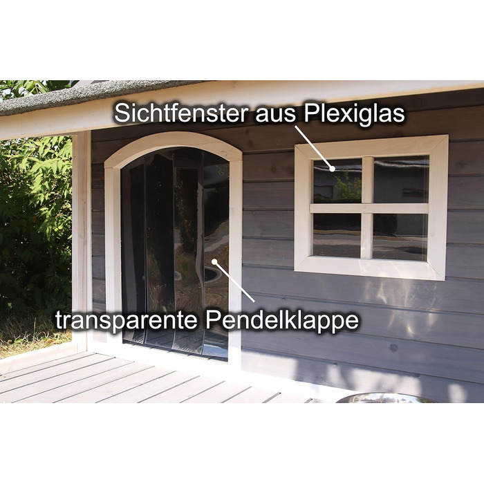 Будка для собак SunnyDogs з масивного дерева | Тепла та водовідштовхуюча будка з дахом та терасою | Розміри: 130 x 118 x 108 см