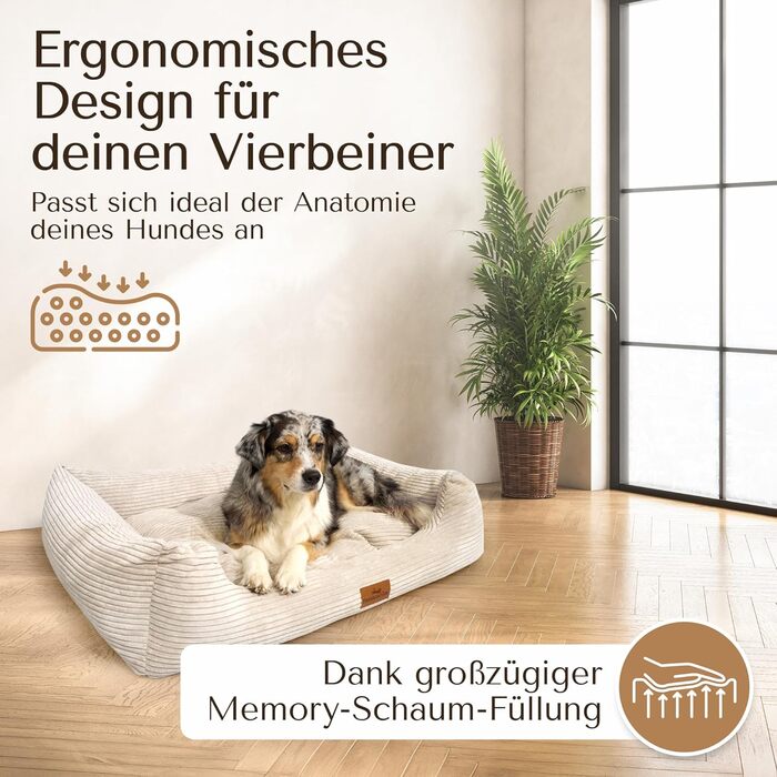 Ортопедичне ліжко для собак Freudentier з корду - миється - знімний лежак - сертифікат Oeko® TEX - ручної роботи в Європі - для маленьких, середніх та великих собак (L) (Кремовий, XXL (120x82cm))