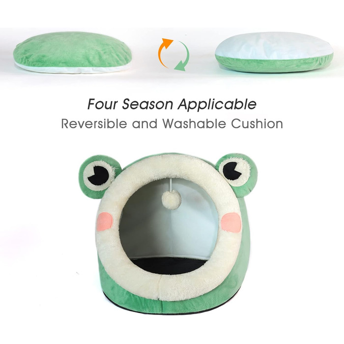 Кішечка-печера Jiupety для котів, ліжко-печера для котів, велика (45x43x37 см), будиночок для котів з неслизьким дном, кошик для котів з знімним, машинним пранням, зелений, великий, зелений жаб