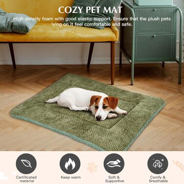 Лежанка для собак, миється, пухнаста, м'яка та тепла лежанка для собак маленьких, середніх та великих порід XZ016 (Зелений, L 75 x B 50 x H 4 см)