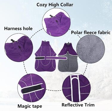 Водонепроникний зимовий пуловер для грейхаундів Geyecete: теплий, регульований, з відбиваючими елементами, для середніх та великих собак (XS-XXL, фіолетовий)