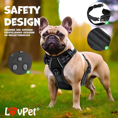 Шлейка для собак LOVPET® без натягу та тиску для маленьких собак та цуценят, дихаюча та м'яка, зі світловідбиваючими елементами | Шлейка No-Pull з ручкою та рулонами для збору відходів | Регульована шлейка, чорна - S