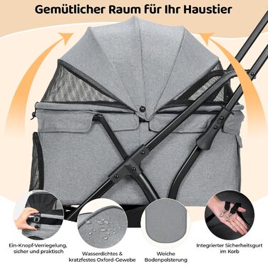 Візок для собак та котів MAMIZO, складний, до 20 кг, сірий