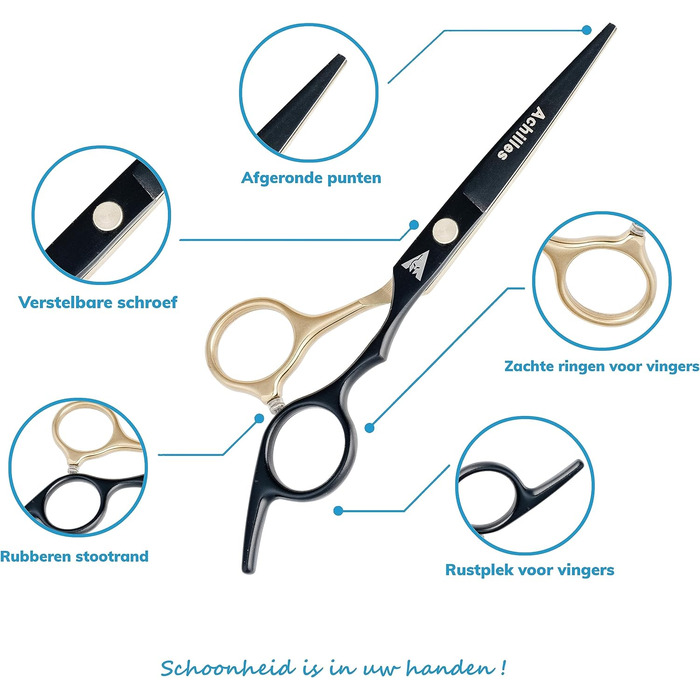 Професійний набір ножиць для собак Achilles 6 дюймів - чорний та золотий