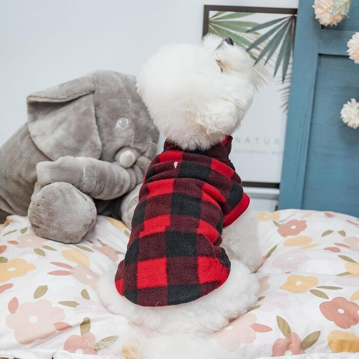 Тепла флісова жилетка для собак Plaid Hundeweste - червона, з кишенею, для зимових днів