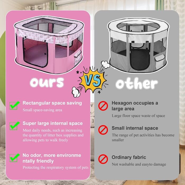 Клітка-забіг для цуценят та собак, портативна, 70x55x40 см, рожева