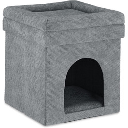Будиночок-лежанка Relaxdays для котів та малих собак, складаний пуф 42x38x38 см, сірий