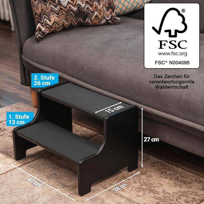 Сходинка для собак та котів AMAZING - 3 сходинки, 40 см, чорний колір | Для маленьких, середніх та великих тварин | Захист суглобів