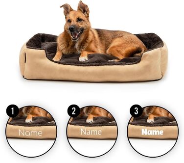 Килимок для собак Lionto з двостороннім подушкою та нековзною основою, міцний лежак для домашніх тварин з глибоким входом, підходить для собак та котів будь-якого віку, 50x37 см, м'який лежак для собак, (Д 90 x Ш 70 x В 20 см (з іменним нанесенням), бежев