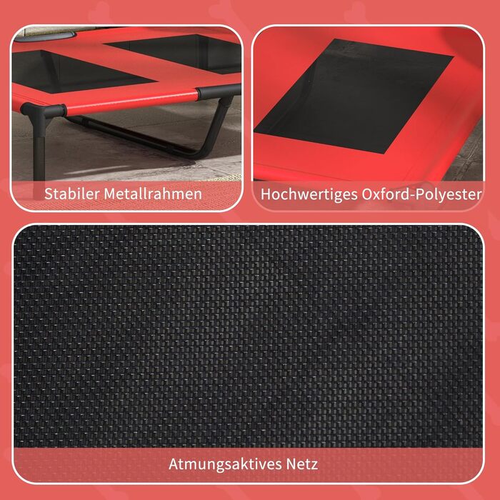 Крісло-ліжко для собак PawHut, вуличне, чорно-червоне, 92 x 76 x 18 см