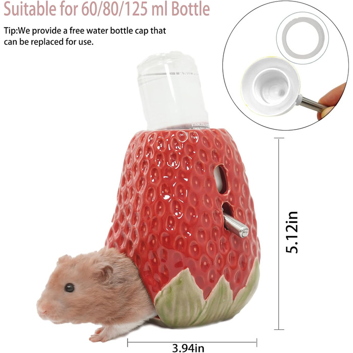 Керамічна пляшка для води для хом'яків Kelivi з кріпленням, 80 мл, без протікання, червона