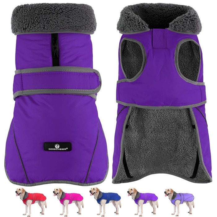 Зимовий теплий пуловер для собак Dogchee з флісовим коміром, куртка для собак, одяг для тварин, світловідбиваюча підкладка з флісу, теплий одяг для маленьких, середніх та великих собак, розмір XXXL (обхват грудей 88-113 см, довжина спини 70 см), фіолетови