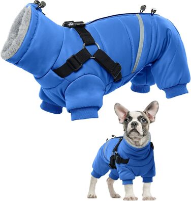 Водонепроникний теплий зимовий одяг для собак середніх порід - теплий комбінезон Onesie з шлейкою, зимова жилетка, теплий пуловер для собак з кільцями D (Синій, M)