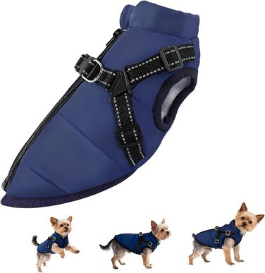 Зимовий одяг для собак з шлейкою, 3-в-1, водонепроникний, вітронепроникний, теплий, для собак та котів (темно-синій, 4XL)