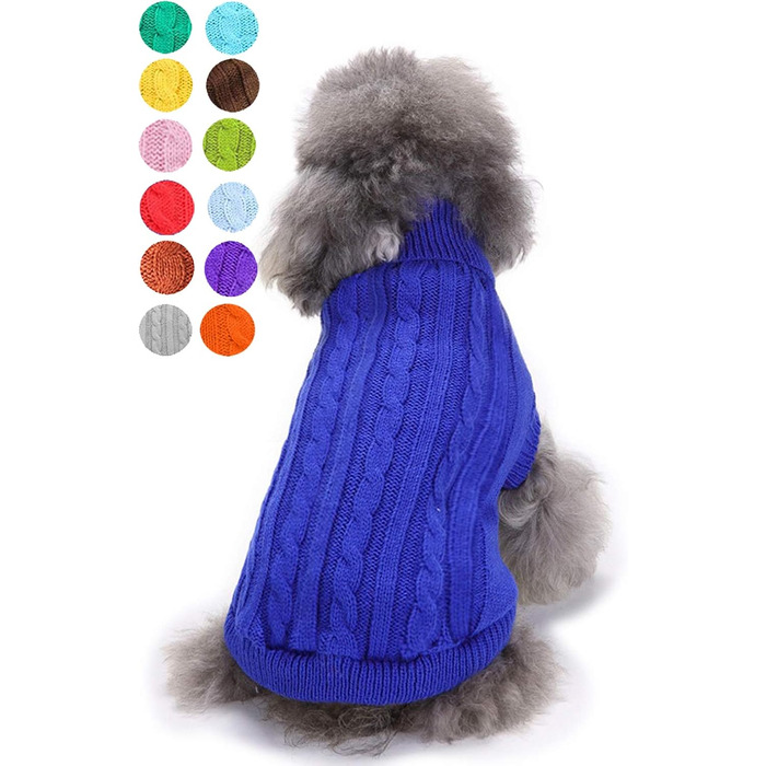 Теплий і зручний светр для собак, розмір M, акрил, високий комір, для собак маленьких та великих порід, 5,9–7,3 кг (Темно-синій, L)