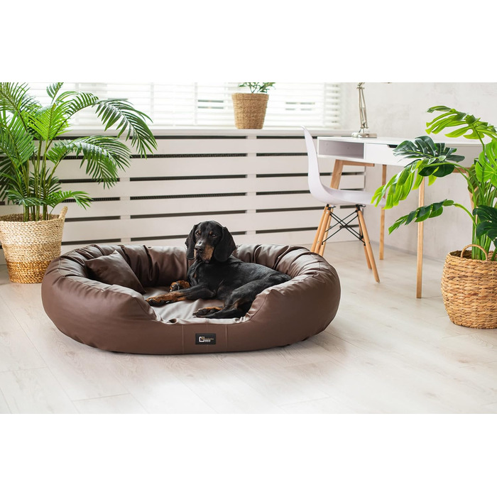 Ортопедичне ліжко для собак Nancy Premium, велике, середнє, маленьке - подушка для собак, килимок для собак з еко-шкіри, неслизьке, довговічне, зносостійке, міцне (L, Коричневий)
