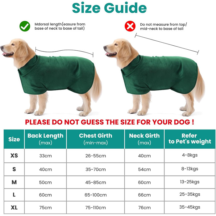 Рушник для собак PETTOM, мікрофібра, швидковисихаючий, для великих собак (M, зелений)