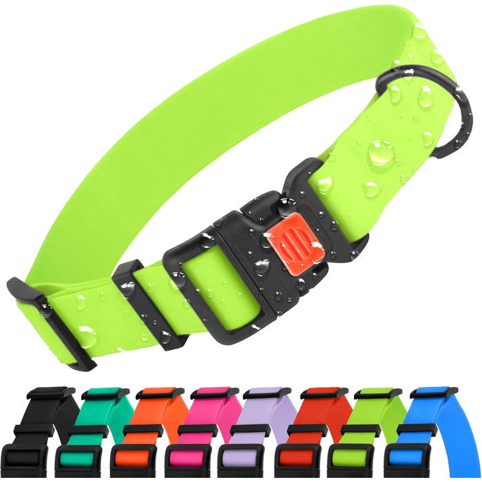 Водонепроникний нашийник для собак CollarDirect, регульований, силікон та пластик, стійкий до запахів, легко миється, безпечна застібка, для малих, середніх та великих собак (XL (45-66 см), M (30-40 см)), лімоний зелений