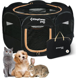 КінгКемп Переносний вольєр для собак, вольєр для цуценят, складаний вольєр для домашніх тварин, собаче намет з сумкою, для використання в приміщенні та на вулиці, знімний замок-блискавка знизу, розмір S: Чорний