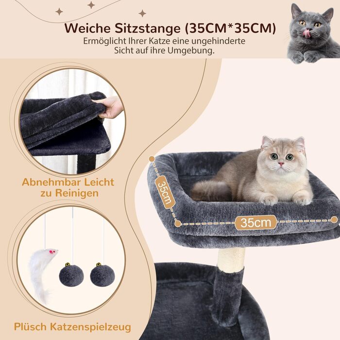 Драбина для котів Globlazer 193 см з будиночком, гамаком, великою платформою та іграшками. Стабільна для 3-5 котів (XXL, темно-сірий)