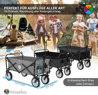 Складаний візок Miweba MB-35 | Вантажопідйомність 120 кг - для дітей, саду, пляжу | Сірий