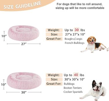 Кругле ліжко для собак та котів Donut, штучне хутро, самонагріваюче, м'яке, зручне (68 x 68 x 20 см, Рожевий)